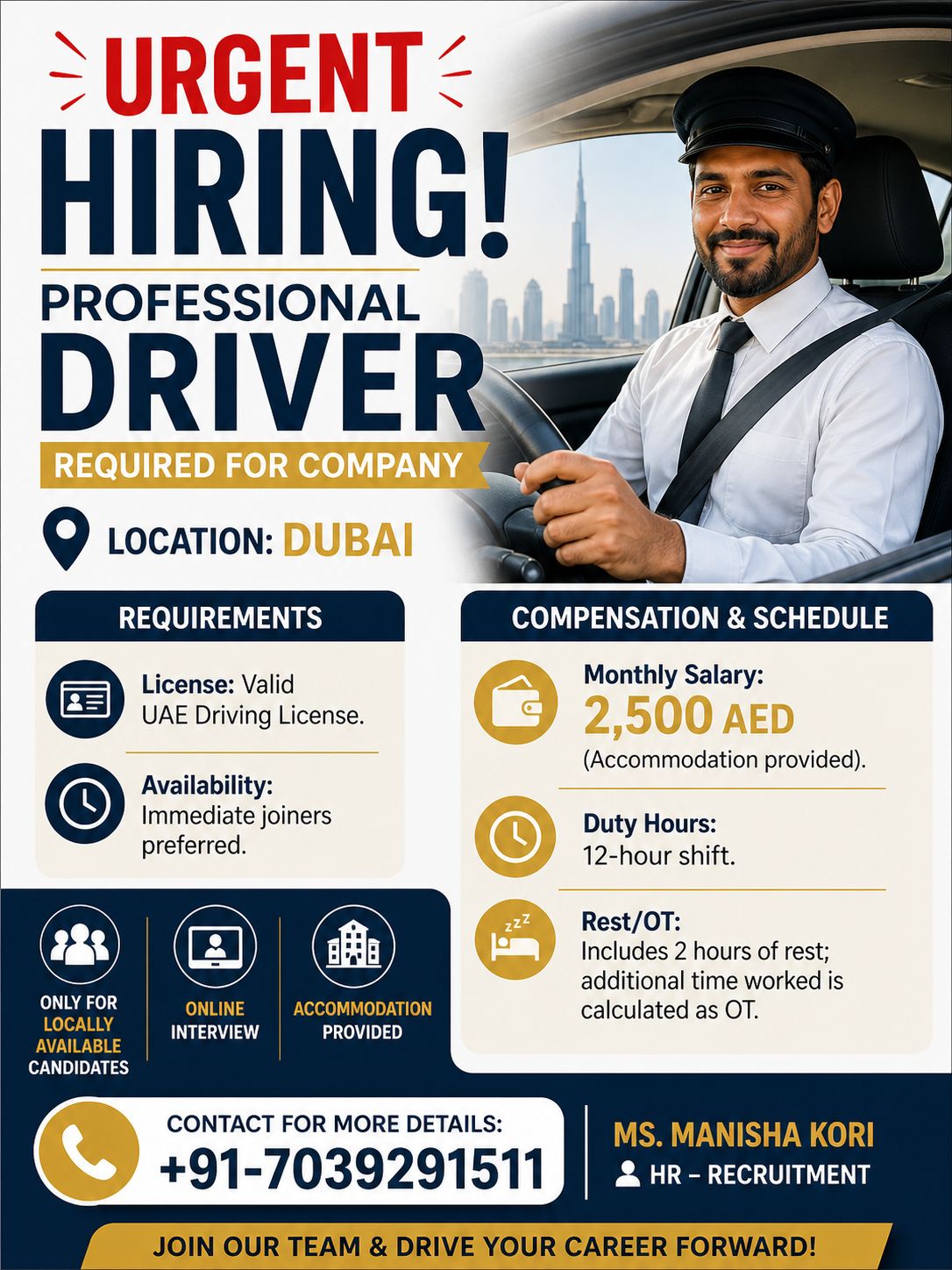 URGENT HIRING : PROFESSIONAL DRIVER IN DUBAI