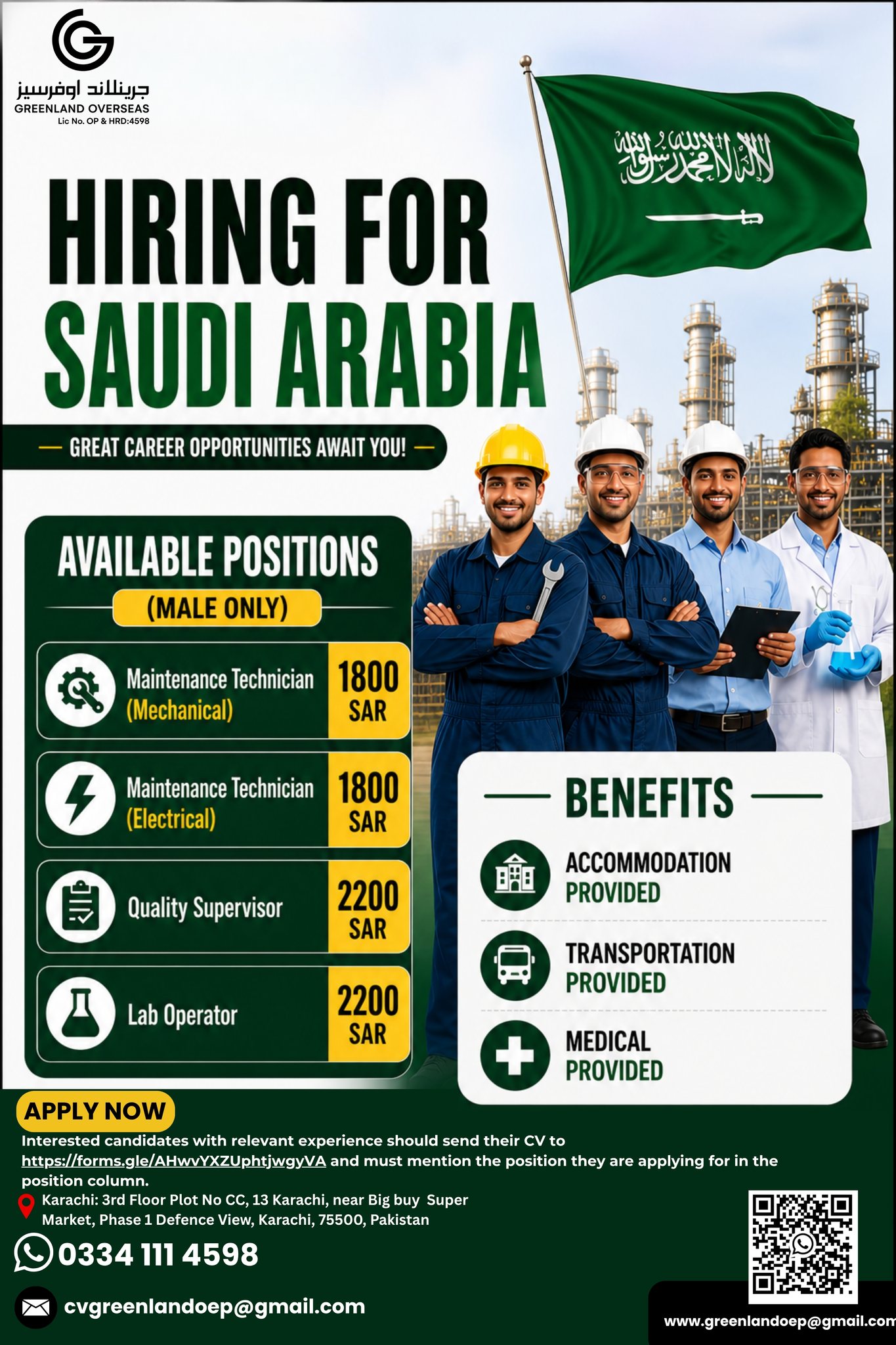 HIRING FOR SAUDI ARABIA / GREENLAND OVERSEAS
