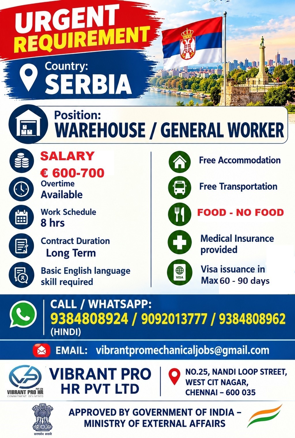 URGENT REQUIREMENT FOR SERBIA